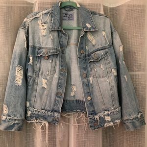 Zara distressed cropped denim jacket